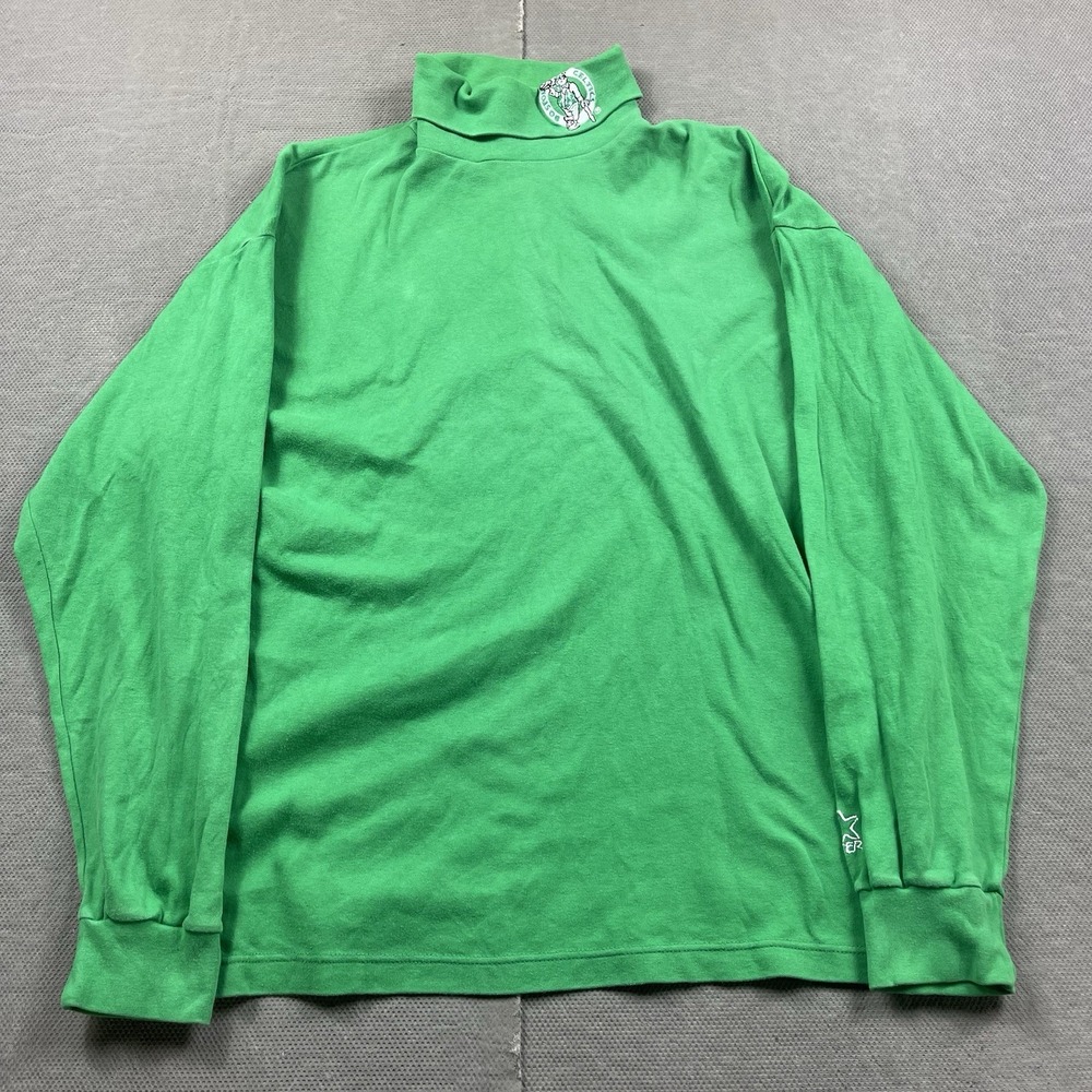 Vintage Boston Celtics Turtle Neck‎ Pullover Long Sleeve Shirt Mens XL Green